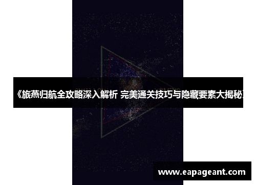 《旅燕归航全攻略深入解析 完美通关技巧与隐藏要素大揭秘》